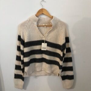 a.n.a Women's Striped Sweater Black and Cream Longsleeve Knit